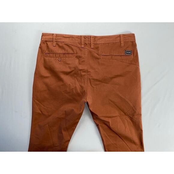 Volcom Men's Flat Front Crop Chino Skate Pants, Long Shorts. Burnt Orange, 38X24 - Picture 8 of 9